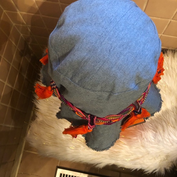 Glamourpuss Denim bucket fringe🍊hat size large - Picture 4 of 8